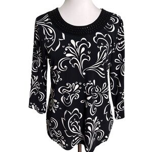 JM Collection Black White Patterned Blouse